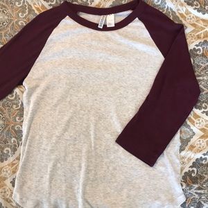 H&M 3/4 length sleeve raglan t shirt